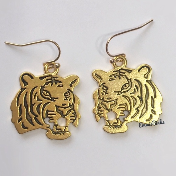 New Golden Etched Tiger Earrings | Auburn Tigers | LSU | Clemson Mascot Football - Picture 7 of 16